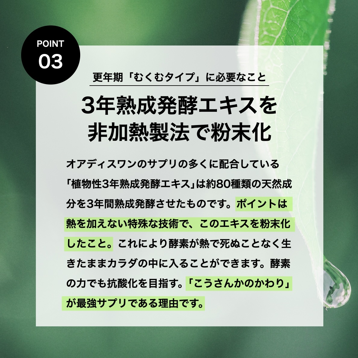 オアディスワンのサプリこうさんかのかわりは3年熟成発酵エキスがはいっている