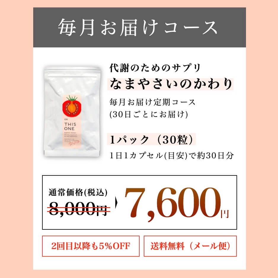 酵素サプリ「なまやさいのかわり」定期便の料金