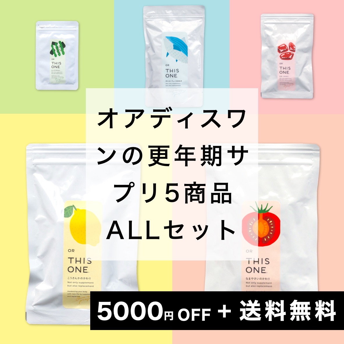 サプリメント5種セット 抗酸化＋ヘム鉄＋酵素消化＋リラックス＋タンパク質の5種類のサプリ